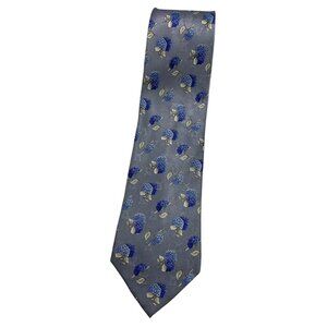 LEONARD Men's 100% Silk Necktie LUXURY Tie Gray Floral Monogram Logo W:3.8" EUC